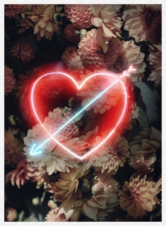 Flowers Heart Arrow Neon Print