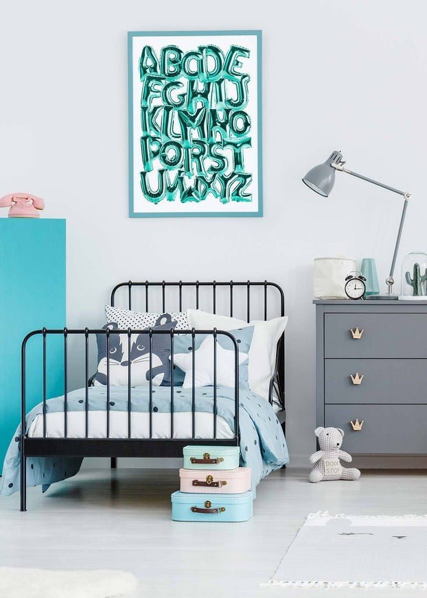 Foil Balloons Alphabet Educational Teal Print