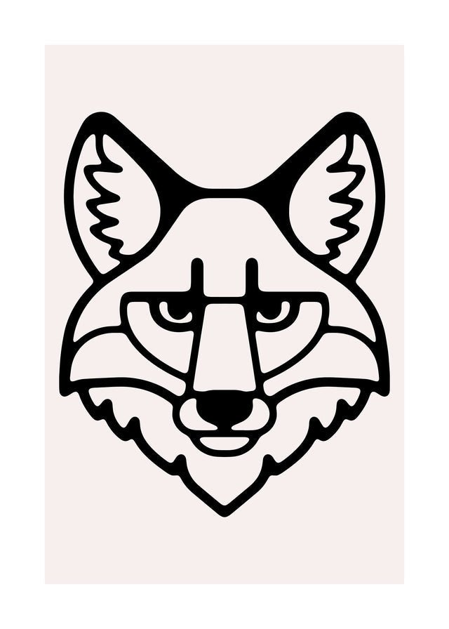 Fox Animal Black And White Portrait Print