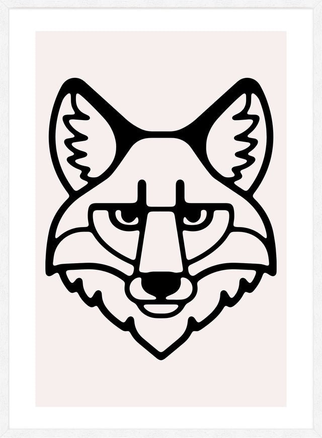 Fox Animal Black And White Portrait Print