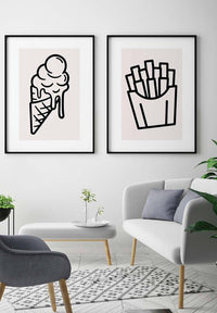 French Fries Black And White Fast Food Illustration Print