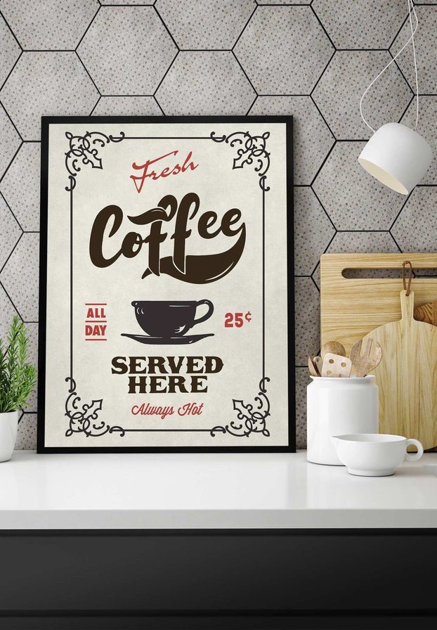 Fresh Coffee Served Here Colour Print