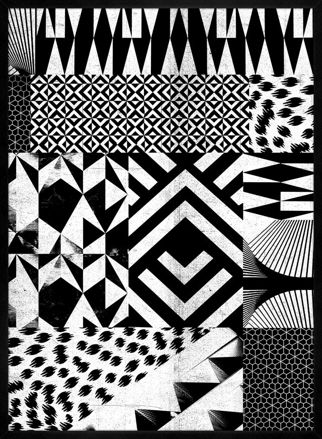 Geometric Segments Black and White Print