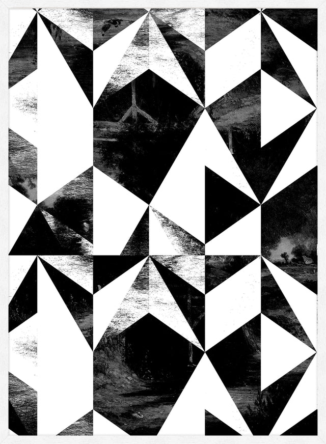 Geometric Triangles Black and White Print