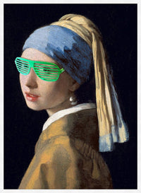 Girl With Green Shutter Shades Print