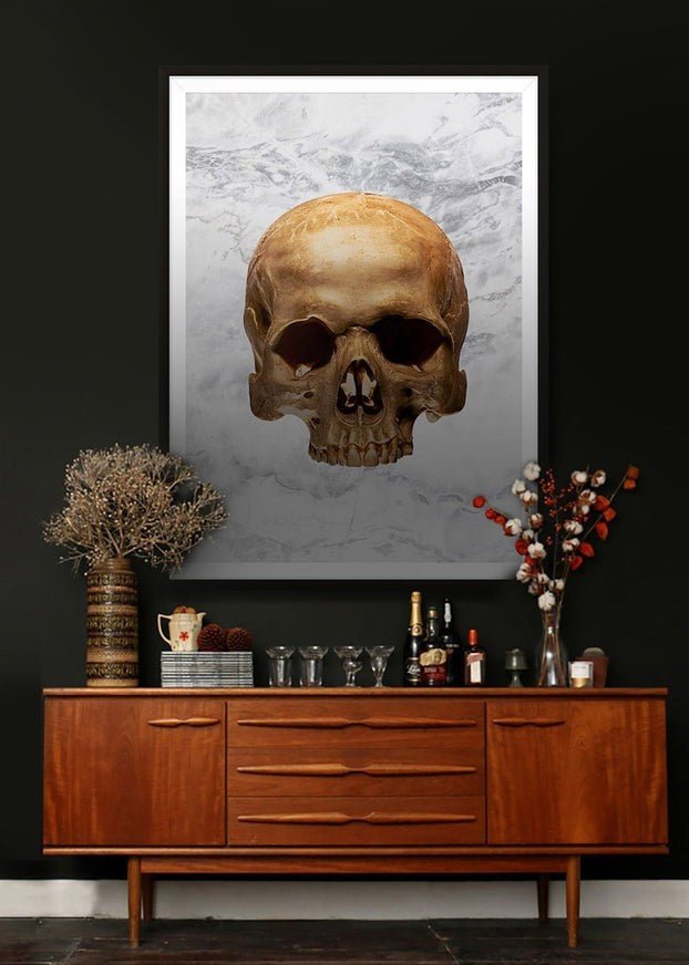 Gold Skull Marble Print White