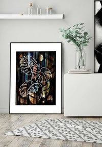 Gold Texture Black Monstera Print