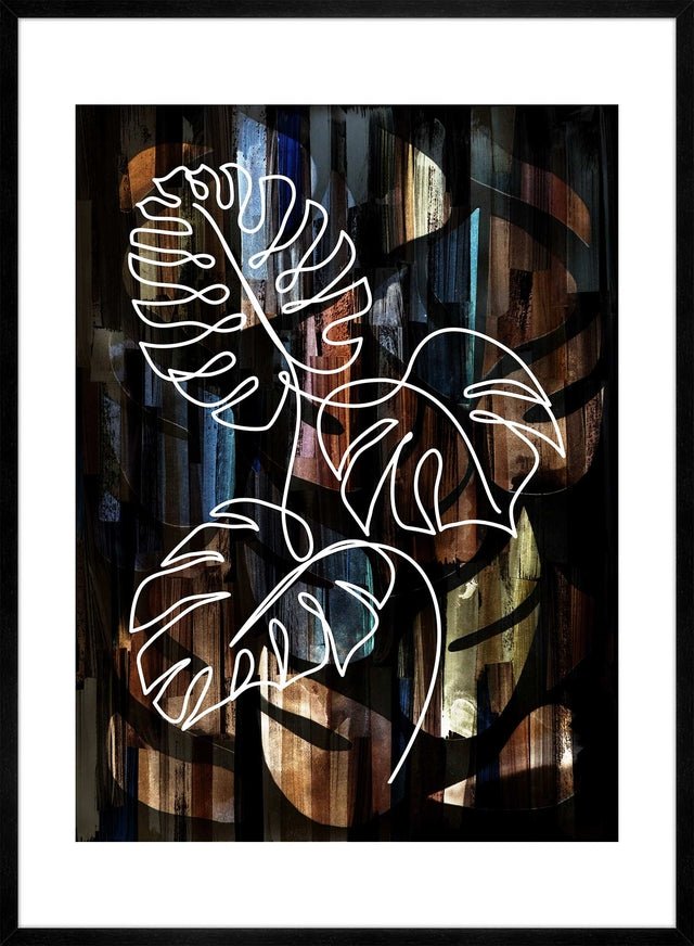Gold Texture Black Monstera Print