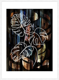 Gold Texture Black Monstera Print