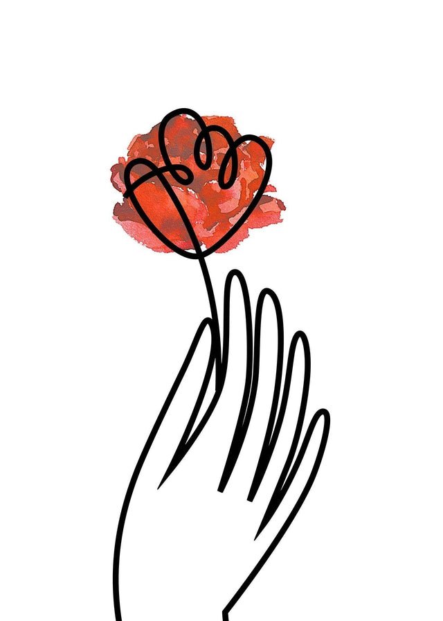 Hand With Rose Line Art Print