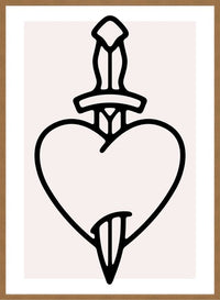 Heart And Dagger Black And White Tattoo Style Print