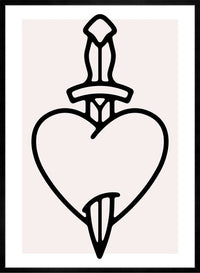 Heart And Dagger Black And White Tattoo Style Print