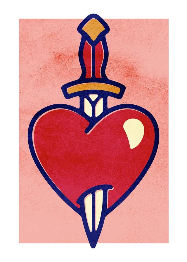 Heart And Dagger Tattoo Style Print