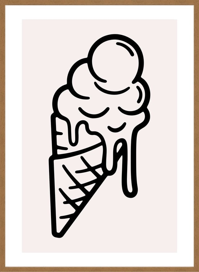 Ice Cream Black And White Illustration Print