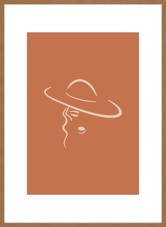 Lady Wearing Hat Natural Minimal Print