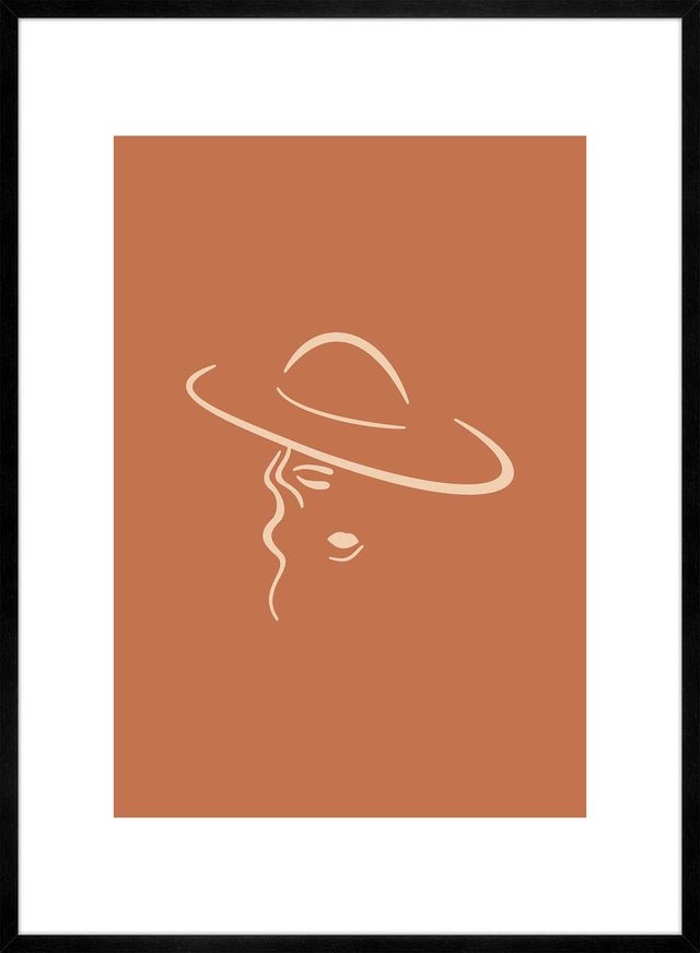 Lady Wearing Hat Natural Minimal Print