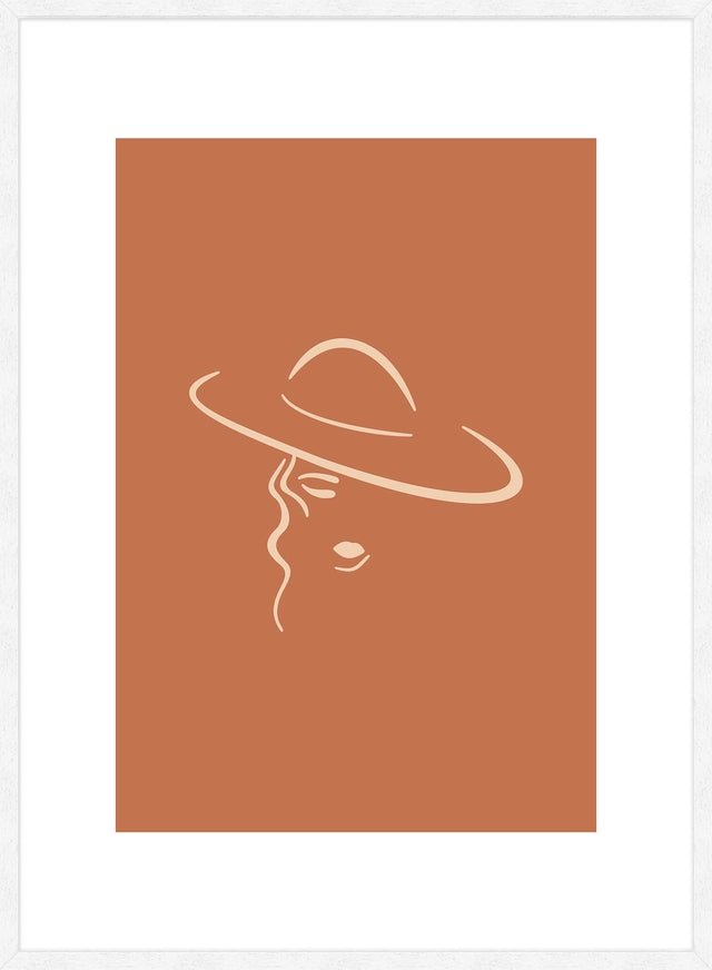 Lady Wearing Hat Natural Minimal Print