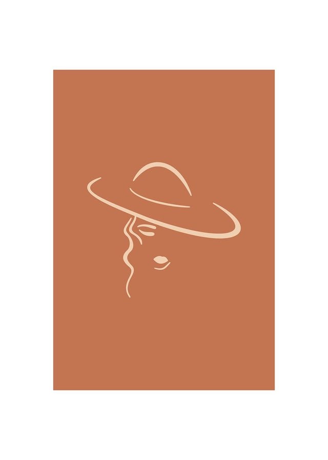 Lady Wearing Hat Natural Minimal Print
