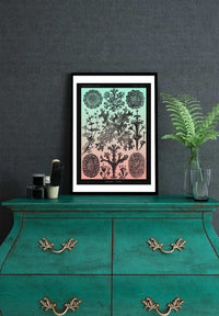 Lichens Pink and Teal Vintage Antique Print