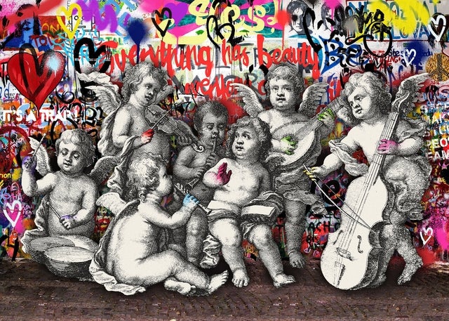 Naughty Cherubs Graffit Art Print