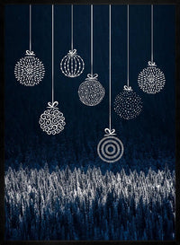 Navy Illustrated Baubles Christmas Print