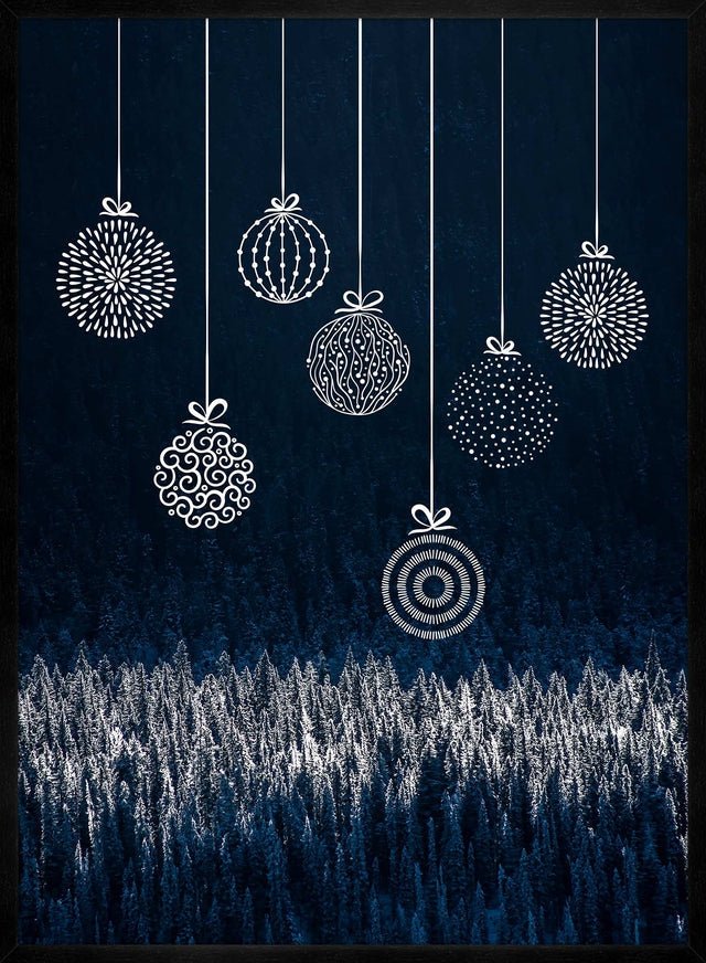 Navy Illustrated Baubles Christmas Print