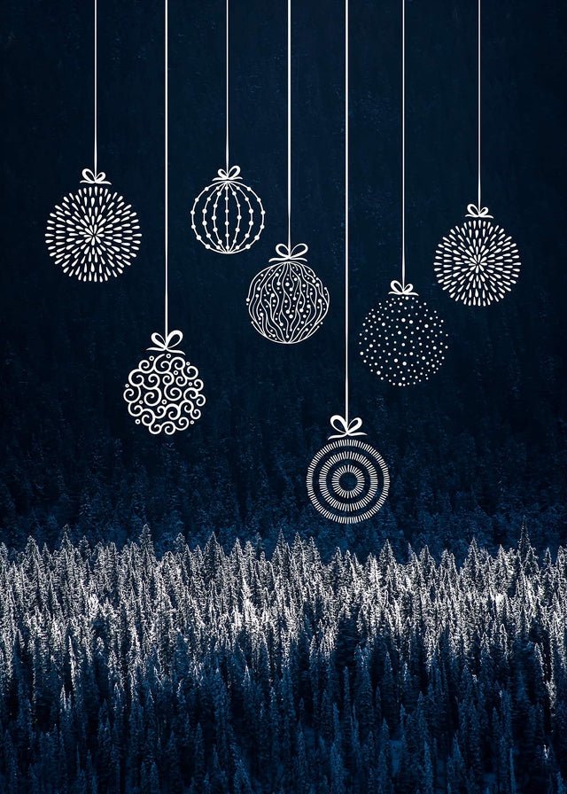 Navy Illustrated Baubles Christmas Print