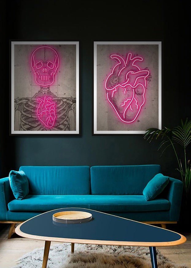 Neon Skeleton Vintage Diagram Print
