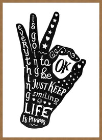 OK Fingers Typography Black And White Print