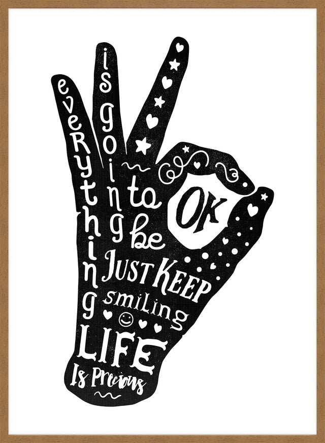 OK Fingers Typography Black And White Print