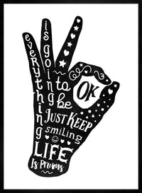 OK Fingers Typography Black And White Print