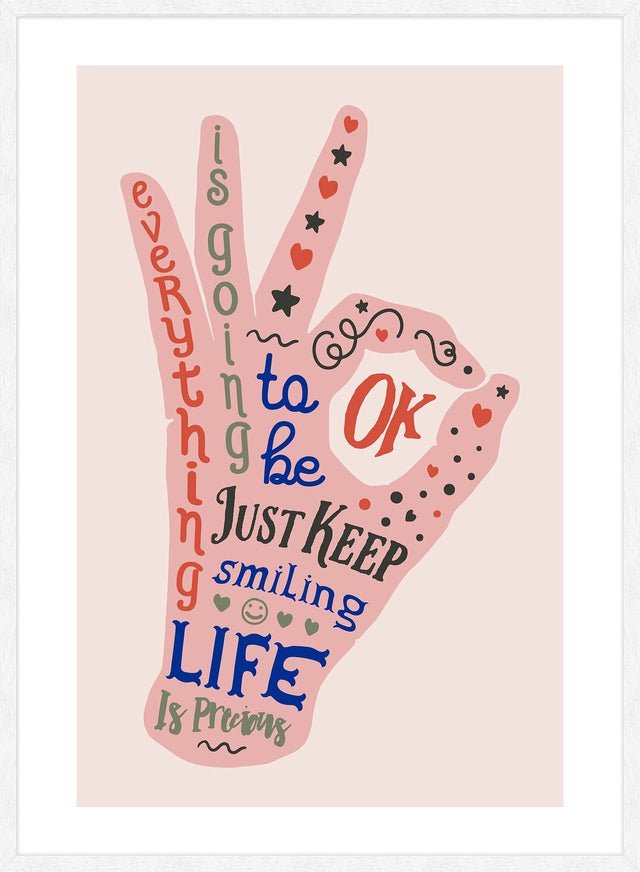 OK Fingers Typography Block Colour Print