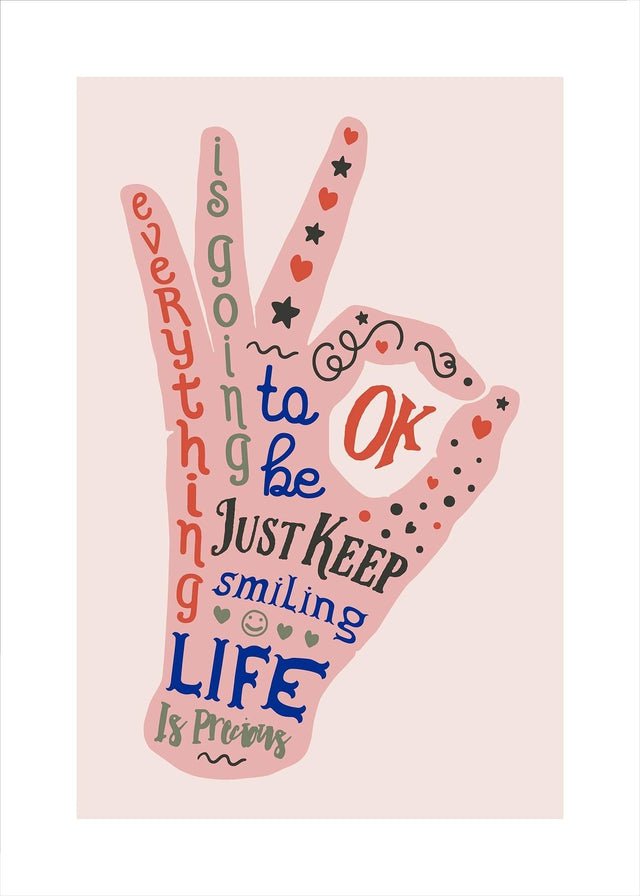 OK Fingers Typography Block Colour Print