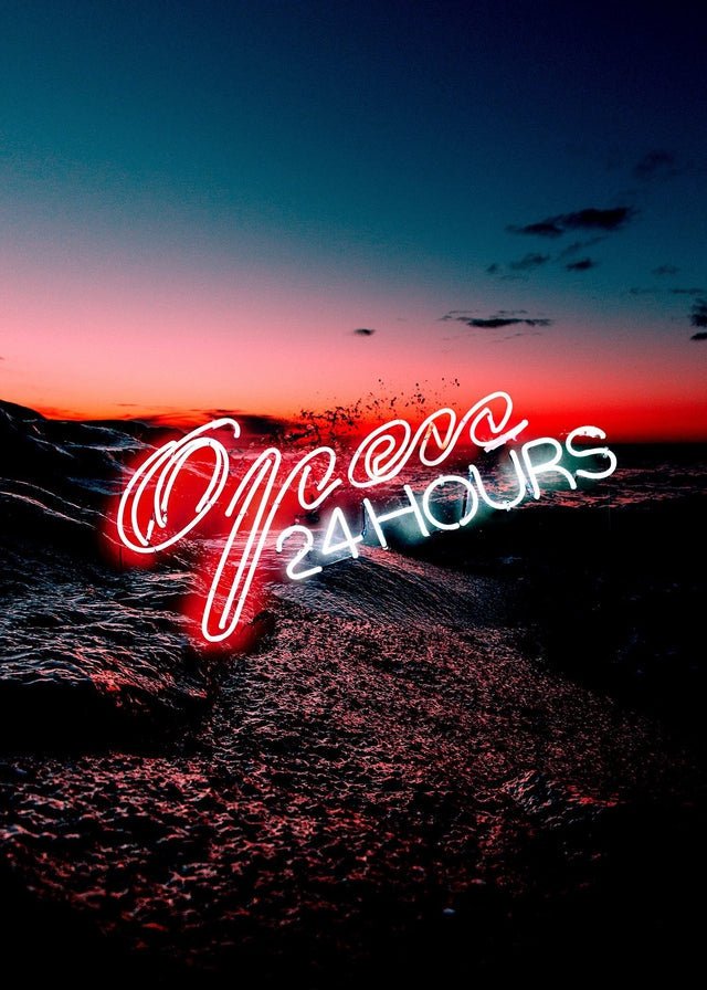 Open 24 Hours Ocean Neon Print