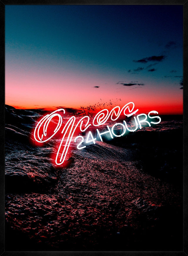 Open 24 Hours Ocean Neon Print