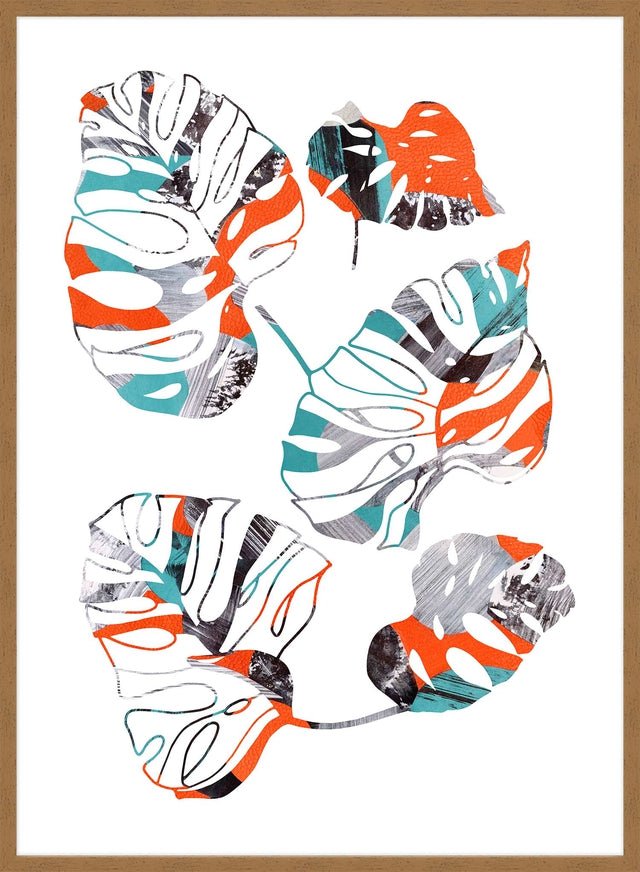Orange And Teal Abstract Monstera Print