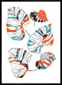 Orange And Teal Abstract Monstera Print