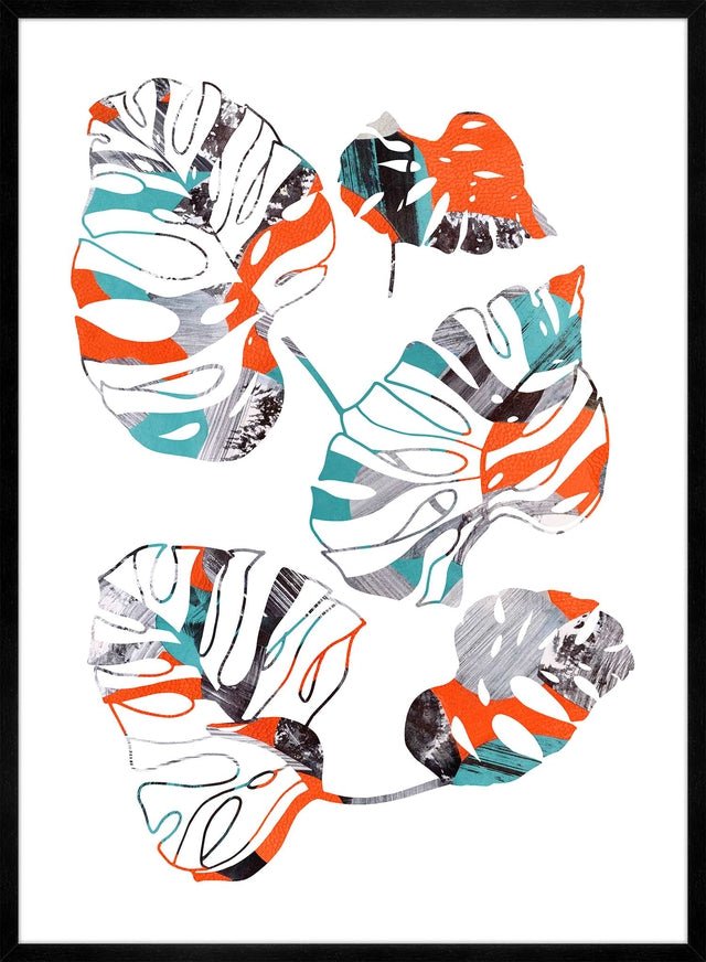 Orange And Teal Abstract Monstera Print