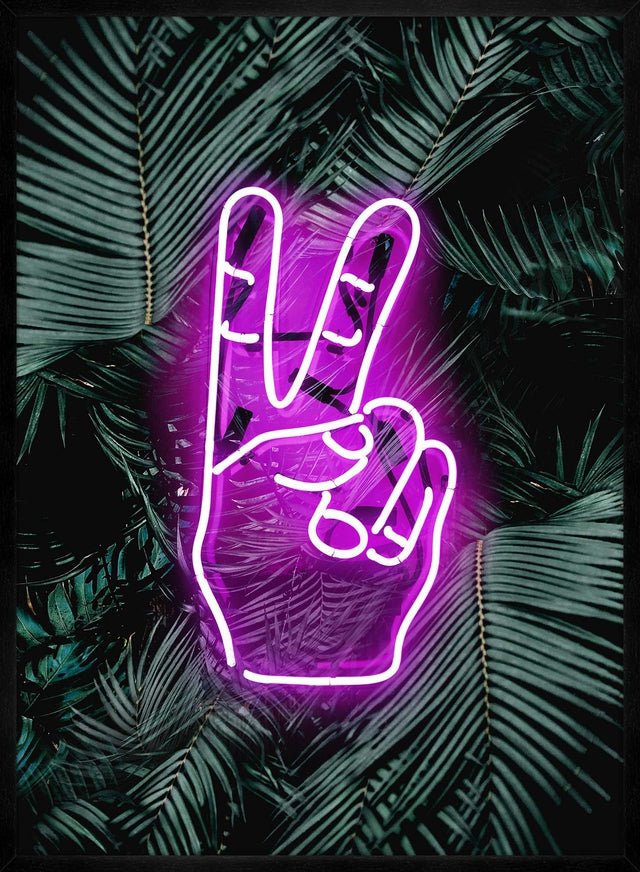 Peace Fingers Neon Tropical Art Print