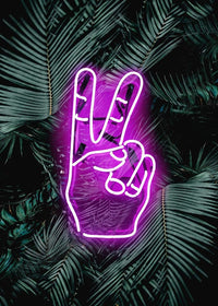 Peace Fingers Neon Tropical Art Print