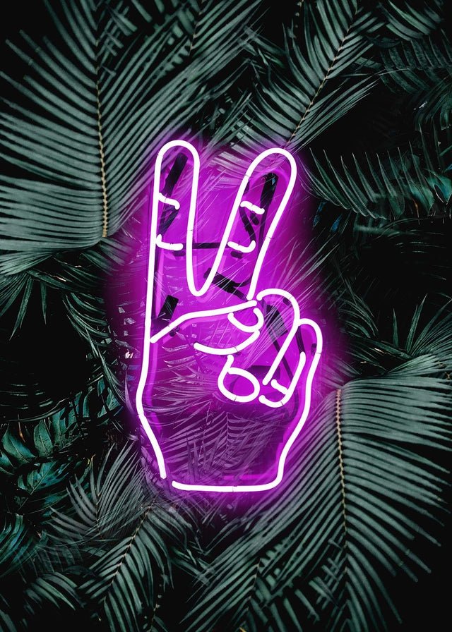 Peace Fingers Neon Tropical Art Print