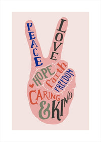 Peace Fingers Typography Block Colour Print