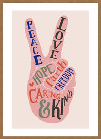 Peace Fingers Typography Block Colour Print