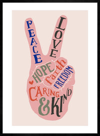 Peace Fingers Typography Block Colour Print