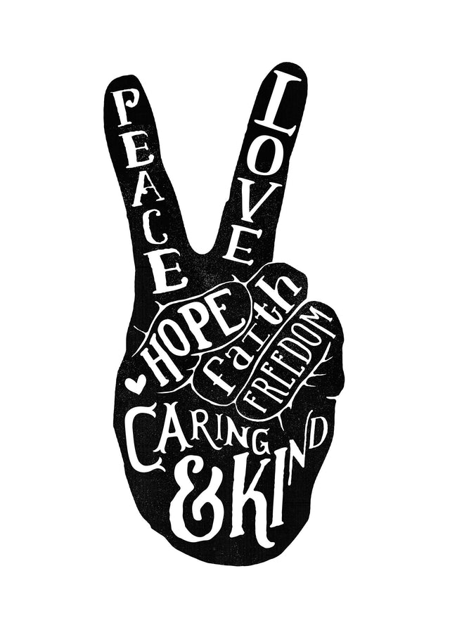 Peace Fingers Typography Print