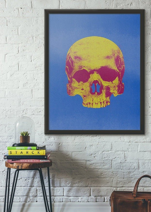 Pop Art Warhol Style Blue & Yellow Skull Print