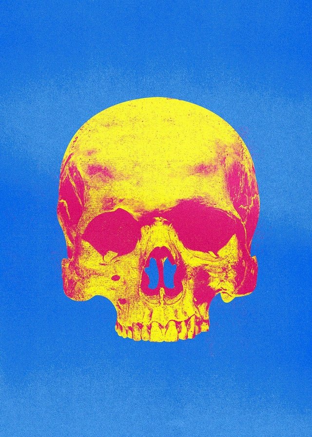 Pop Art Warhol Style Blue & Yellow Skull Print