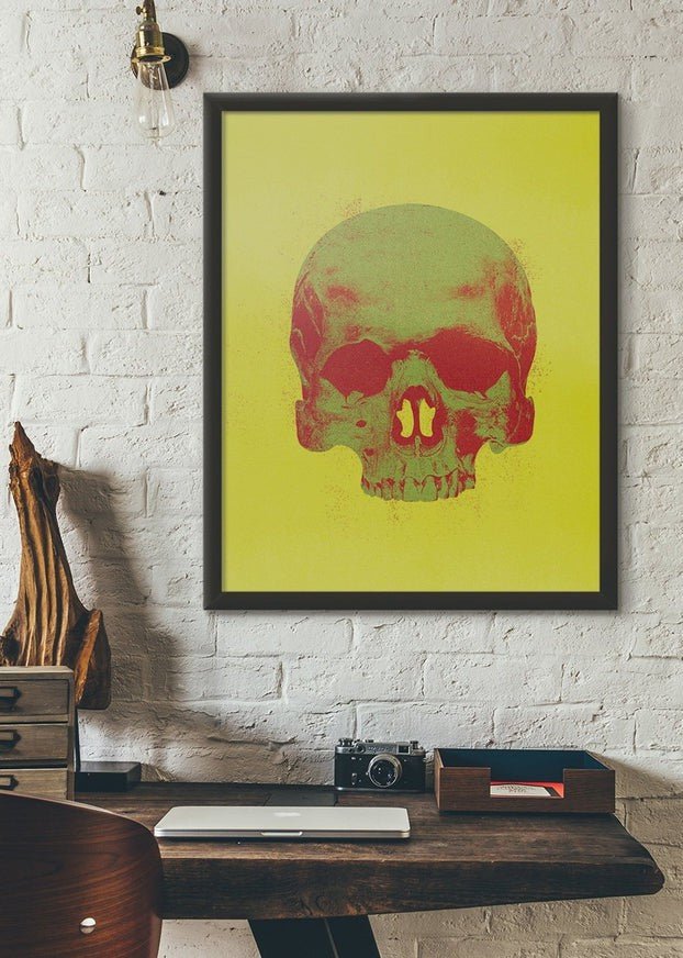 Pop Art Warhol Style Yellow & Green Skull Print