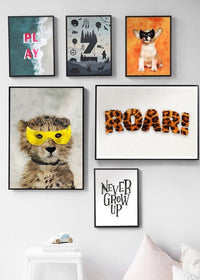 Roar Typographic Quote Tiger Pattern Print