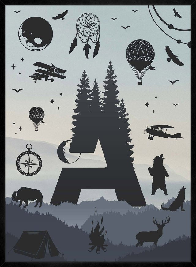 Single Outdoor Wilderness Letter Personalised Initial Print